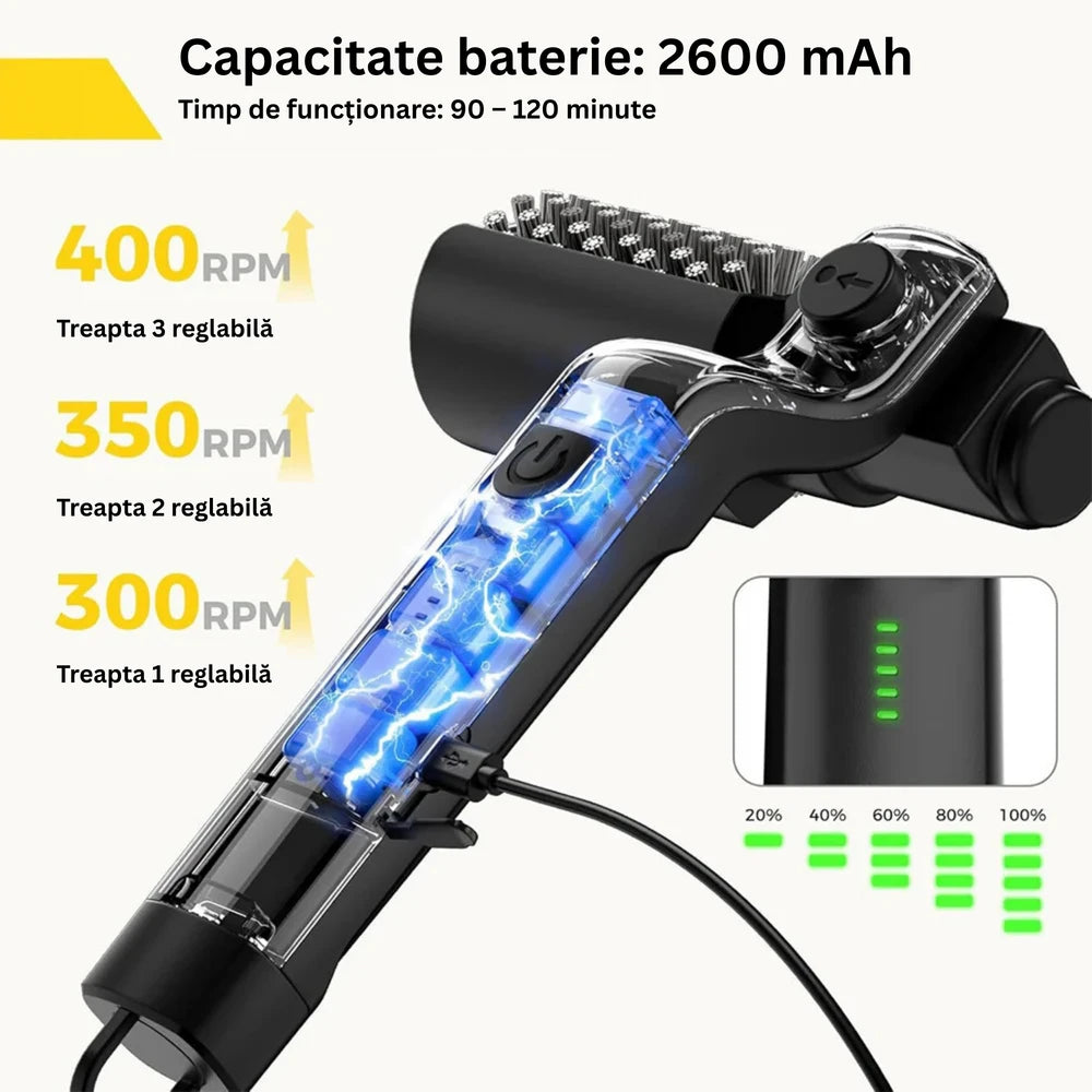 Perie Electrică Profesională pentru Curățare Grătar BBQ, 3 Viteze, Cap Reglabil + BONUS 1 CAP Diferit și mănuși pentru GRĂTAR!