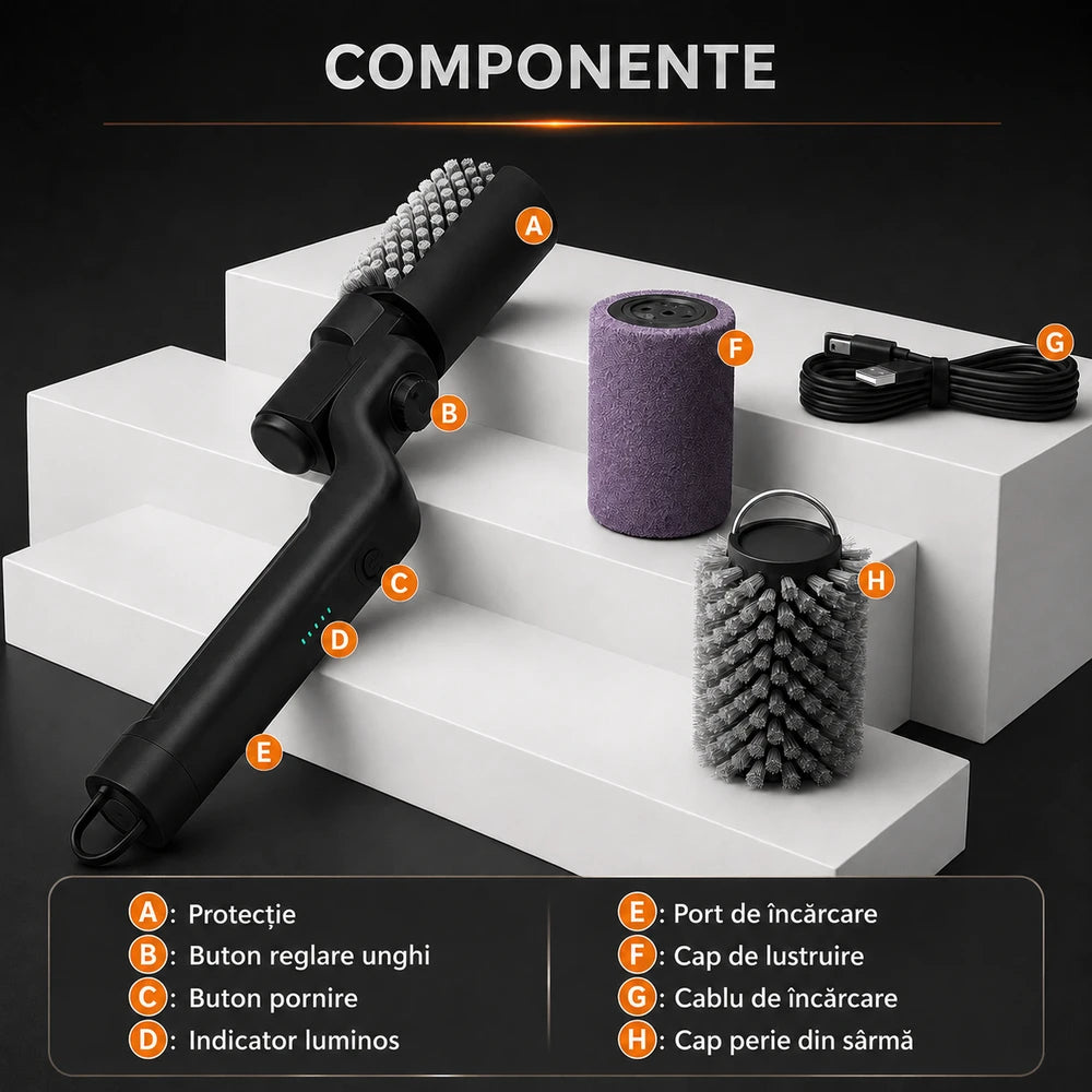Perie Electrică Profesională pentru Curățare Grătar BBQ, 3 Viteze, Cap Reglabil + BONUS 1 CAP Diferit și mănuși pentru GRĂTAR!