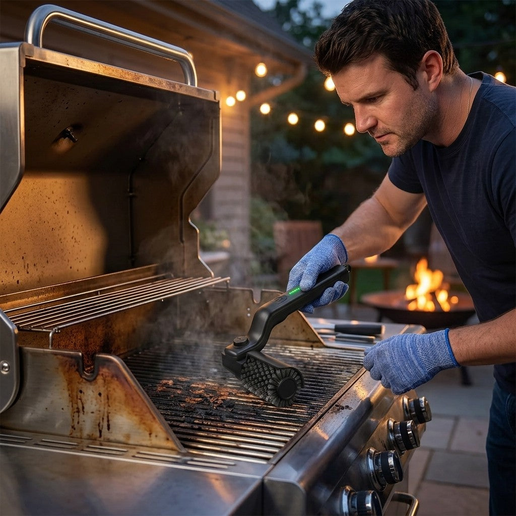 Perie Electrică Profesională pentru Curățare Grătar BBQ, 3 Viteze, Cap Reglabil + BONUS 1 CAP Diferit și mănuși pentru GRĂTAR!