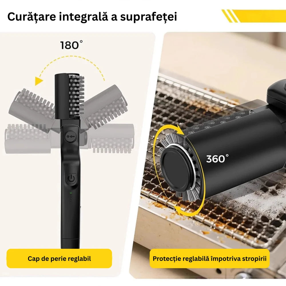 Perie Electrică Profesională pentru Curățare Grătar BBQ, 3 Viteze, Cap Reglabil + BONUS 1 CAP Diferit și mănuși pentru GRĂTAR!