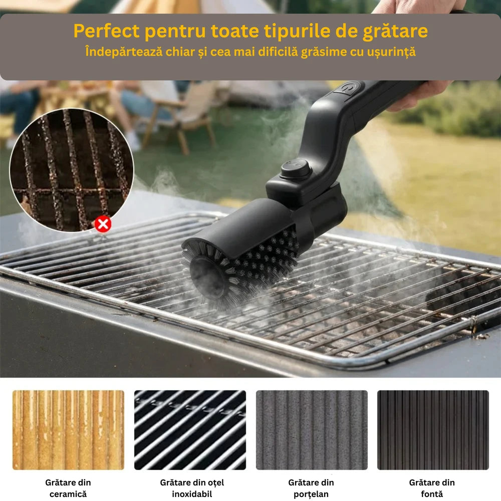 Perie Electrică Profesională pentru Curățare Grătar BBQ, 3 Viteze, Cap Reglabil + BONUS 1 CAP Diferit și mănuși pentru GRĂTAR!