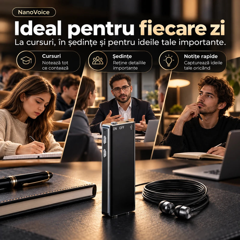 Mini Reportofon Inteligent NanoVoice – Memoria Ta Infailibilă & Martorul Tău Tăcut