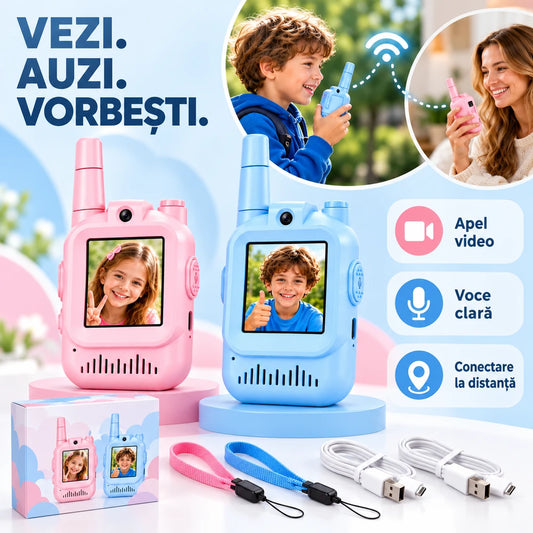 Set 2 Walkie Talkie Video Reîncărcabile pentru Copii
