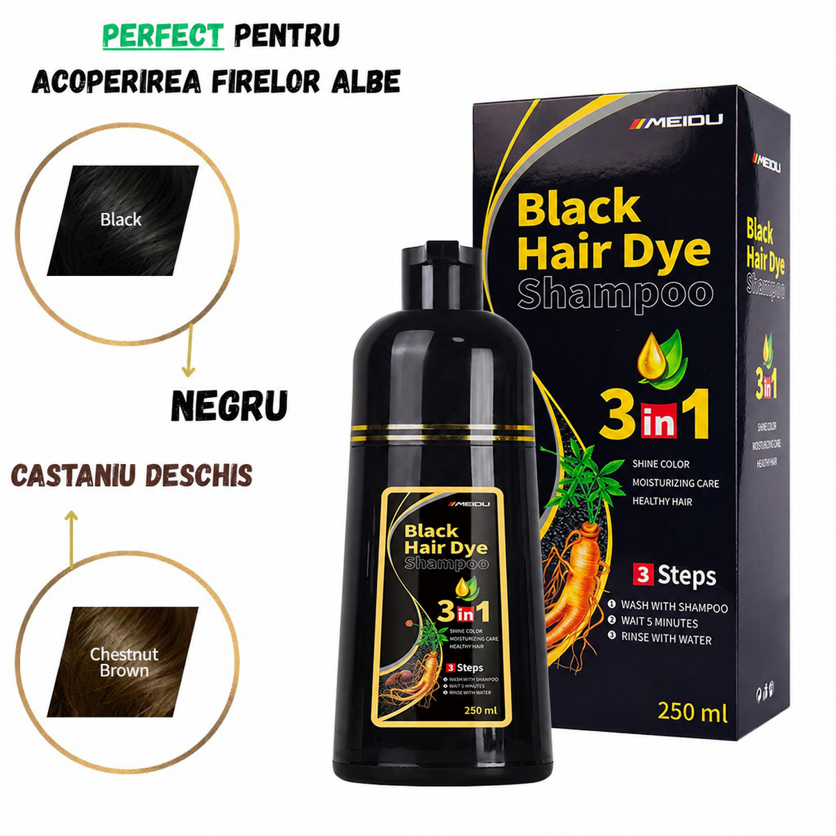 Șampon BlackHairDye™ - Firele albe sunt o amintire!